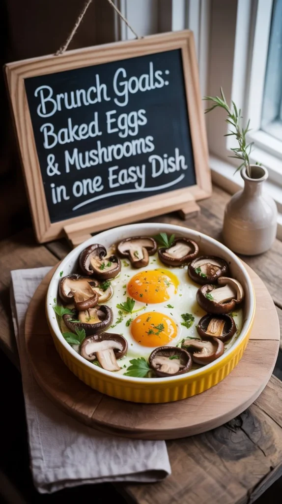 Brunch Goals: Baked Eggs & Mushrooms in One Easy Dish