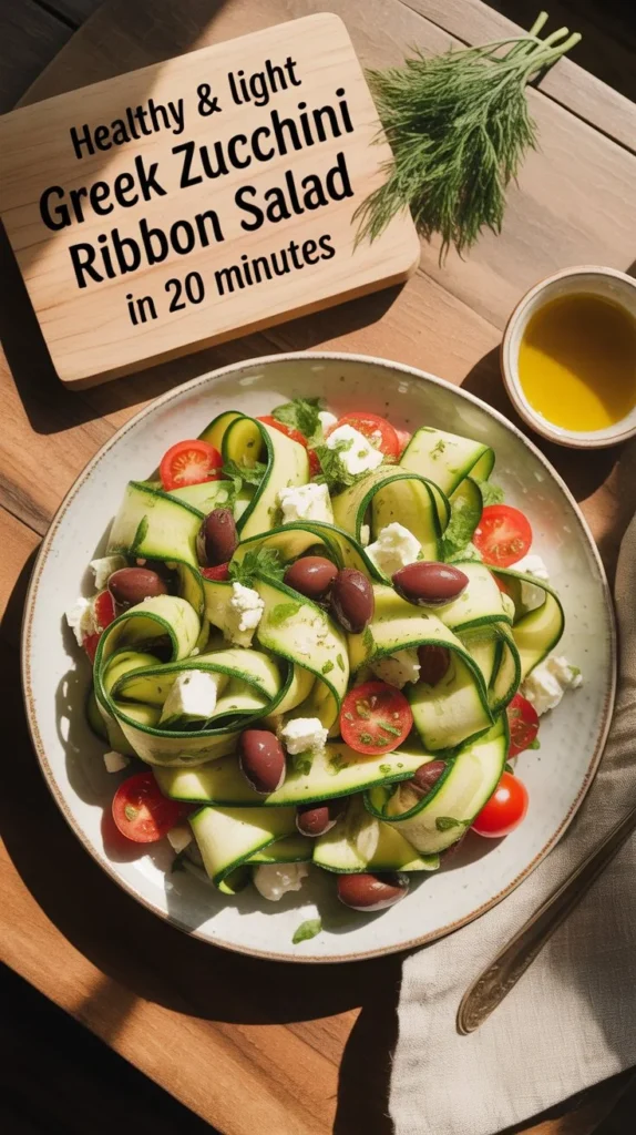 Healthy & Light Greek Zucchini Ribbon Salad in 20 Minutes