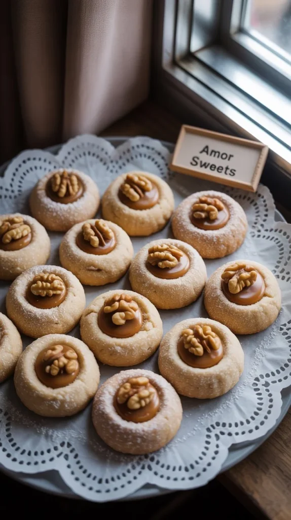 Irresistible Walnut Thumbprint Cookies with Caramel Filling