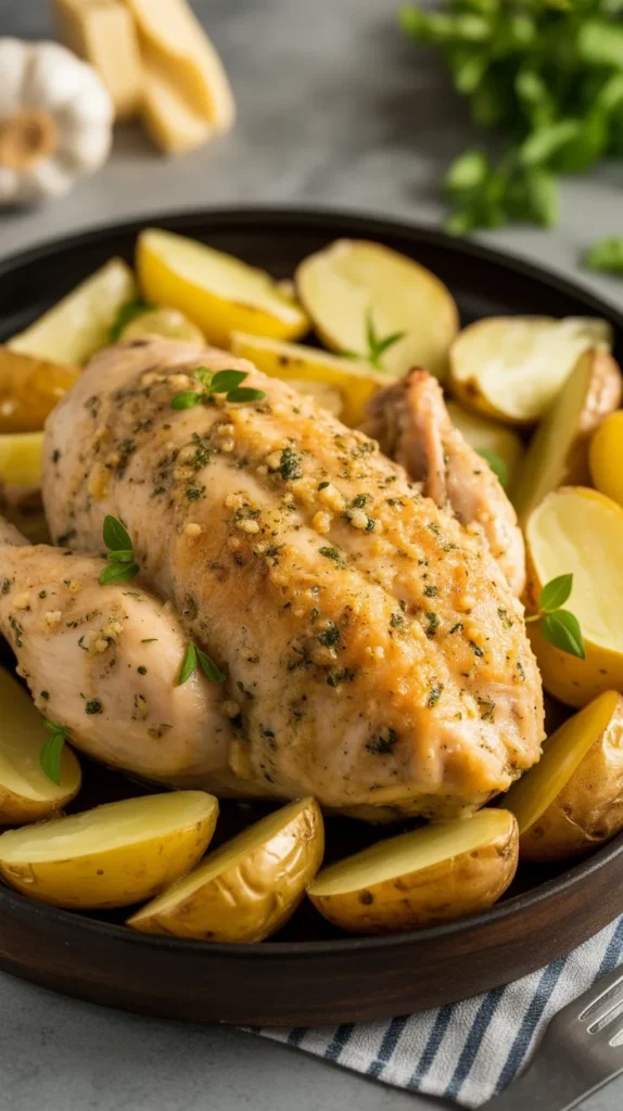 Juicy Garlic Parmesan Chicken with Golden Potatoes in 45 Minutes