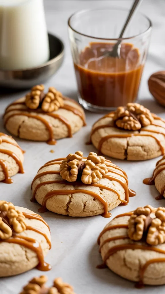 Simple, Elegant Walnut Cookies Drizzled with Dulce de Leche